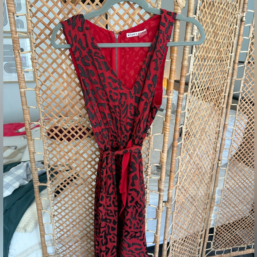 Alice+ Olivia red animal print wrap cocktail dress